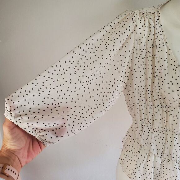 Retro Girl Blouse Sheer Polka Dot Puff Sleeve Smocked Waist Boho Preppy - Picture 6 of 14